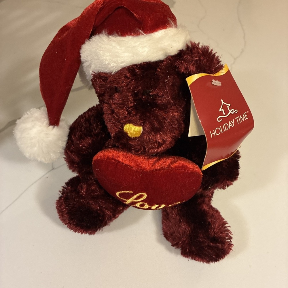 Dan Dee Teddy Bear Santa Hat 7" Ornament Plush Christmas Burgundy Red Love Heart